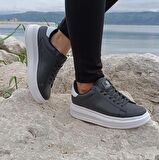 Darkstep 156 Siyah-Beyaz Fuspetli Sneaker Düz Taban Spor Ayakkabı