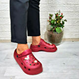 Sonimix 12901 Bordo Taşlı Kalın Tabanlı Kadın  Terlik