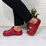 Sonimix 12901 Bordo Taşlı Kalın Tabanlı Kadın  Terlik