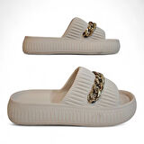 Fiyra 3011 Bej Zincirli Önü Açık Havuz Plaj Günlük Kadın Terlik