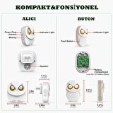TechTic Lüx 1 Buton 1 Alıcı Kablosuz Kapı Zili Yaratıcı Baykuş Şekilli Işıklı Uzun Mesafeli(300 Metre) Ev Ofis Depo(Beyaz)