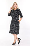 Çift Cepli Desenli Esnek Kışlık Büyük Beden Midi Elbise 38E-2706