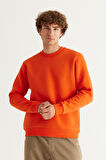 Erkek Turuncu Standart Fit Normal Kesim Içi Polarlı 3 Iplik Bisiklet Yaka Pamuklu Sweatshirt