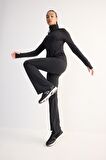 DeFactoFit Flare Fit Beli Saran İspanyol Paça Standart Boy Sporcu Eşofman Altı C9192AX25SPBK81