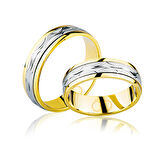 Sarı Beyaz Şeritli Altın Alyans 3904-2