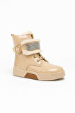 Günlük Kız Çocuk  Rugan Bot Fermuarlı  Lastik Bağcıklı Kürk ve Taş Detaylı Kaymaz Taban Bootie 391