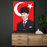 Türk Bayrağı Önünde Atatürk - Kalpaklı Resmi Portre Kanvas Tablo