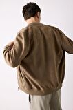 Slim Fit Süet Bomber Mont Ceket Dar Kesim Kolej Yaka Fermuarlı Çift Cepli Mevsimlik Hafif 