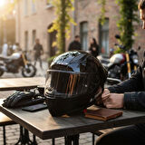 LS2 RAPID 2 R PARLAK SİYAH MOTOSİKLET KASKI SİYAH VE ŞEFFAF VİZÖR + SPOİLER