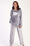 Kadın Uzun Kol Büyük Beden Welsoft Gri Pijama Takımı C3T0N3O069