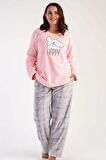 Kadın Uzun Kol Büyük Beden Welsoft Pembe Pijama Takımı C3T0N3O069