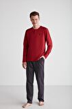 Erkek Uzun Kol Patlı Bordo Pijama Takım C1T8N7O38