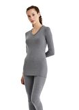 V Yaka Gri Unisex Uzun Kol Thermal İçlik C7T5N2O1