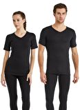 V Yaka Kısa Kol Siyah Unisex Termal İçlik C3T6N2O1