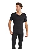 V Yaka Kısa Kol Siyah Unisex Termal İçlik C3T6N2O1