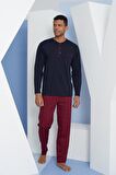 Erkek Uzun Kol Midi Yaka Lacivert Pijama Takımı C9T2N5O8