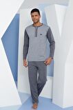 Erkek Uzun Kol Midi Yaka Antrasit Pijama Takımı C9T2N5O7