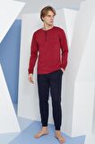 Erkek Uzun Kol Midi Yaka Bordo Pijama Takımı C9T2N4O4