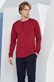 Erkek Uzun Kol Midi Yaka Bordo Pijama Takımı C9T2N4O4