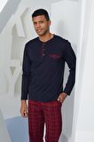 Erkek Uzun Kol Midi Yaka Lacivert Pijama Takımı C9T2N2O3