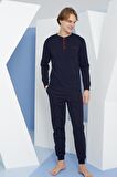 Erkek Uzun Kol Midi Yaka Lacivert Pijama Takımı C9T2N4O4