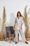 Kadın Croplu 3 Lü Bej Pijama Takım C8T2N551