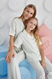 Kız Çocuk Önden Düğmeli Kısa Kol Yeşil Pijama Takım C7T7N68