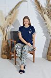 Kadın Büyük Beden Kısa Kol Lacivert Pijama Takım C3T4N851