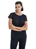 Kadın Kısa Kol Siyah Lenzing Micro Modal Pijama Takımı C2T0N3O15