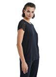 Kadın Kısa Kol Siyah Lenzing Micro Modal Pijama Takımı C2T0N3O15