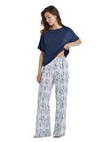 Kadın Kısa Kol Lacivert Lenzing Micro Modal Pijama Takımı C2T7N3O15