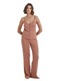Kadın İnce Askılı Kahverengi Pijama Takımı C0T4N3O15-