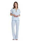 Kadın Önden Düğmeli Kısa Kol Mavi Çizgili Pijama Takımı C2T5N3O15-