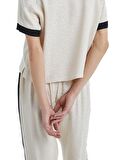Kadın Kısa Kol Gömlek Yaka Bej Pijama Takımı C4T6N3O06-