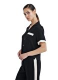 Kadın Kısa Kol Gömlek Yaka Siyah Pijama Takımı C4T6N3O06-
