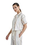 Kadın Kısa Kol Crop Gömlekli Bej Pijama Takımı C4T0N4O06-