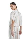 Kadın Kısa Kol Crop Gömlekli Bej Pijama Takımı C4T0N4O06-