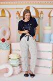 Kadın Büyük Beden Kısa Kol Lacivert Pijama Takım C1T4N7O51