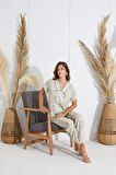 Kadın Kısa Kol Önden Düğmeli Yeşil  Pijama Takım C2T6N5O51