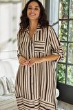 Kadın Uzun Kol Düğmeli Çizgili Elbise C0T7N0O12