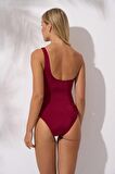 Kadın Tek Omuz Aksesuarlı Bordo Mayo C7T4N1O142