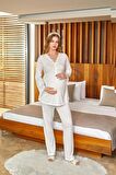 Kadın Lohusa Krem Sabahlık & Pijama Takım 24655-56