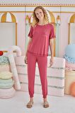 Kadın Kısa Kol Vişne Pijama Takım C1T8N8O51