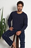 Erkek Uzun Kol Lacivert %100 Pamuk Pijama Takımı C9T8N6O1
