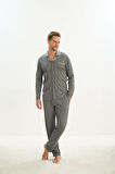 Erkek Uzun Kol Gömlek Yaka Önden Düğmeli Yeşil Pijama Takım C7T2N5O9