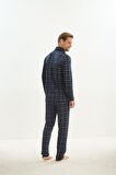 Erkek Uzun Kol Gömlek Yaka Önden Düğmeli Lacivert Pijama Takım C5T3N5O9