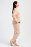 Kadın Büyük Beden Kadife Uzun Kol Bej Pijama Takım C9T8N0O304