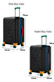 Orta Ve Kabin Boy 2'li Valiz Seti %100 Polikarbon Valiz 4x2 Teker Siyah 1088