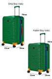 Orta Ve Kabin Boy 2'li Valiz Seti %100 Polikarbon Valiz 4x2 Teker Yeşil 1088