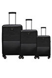 3'lü Valiz Seti Polikarbon Valiz 4x2 Teker Siyah 1811